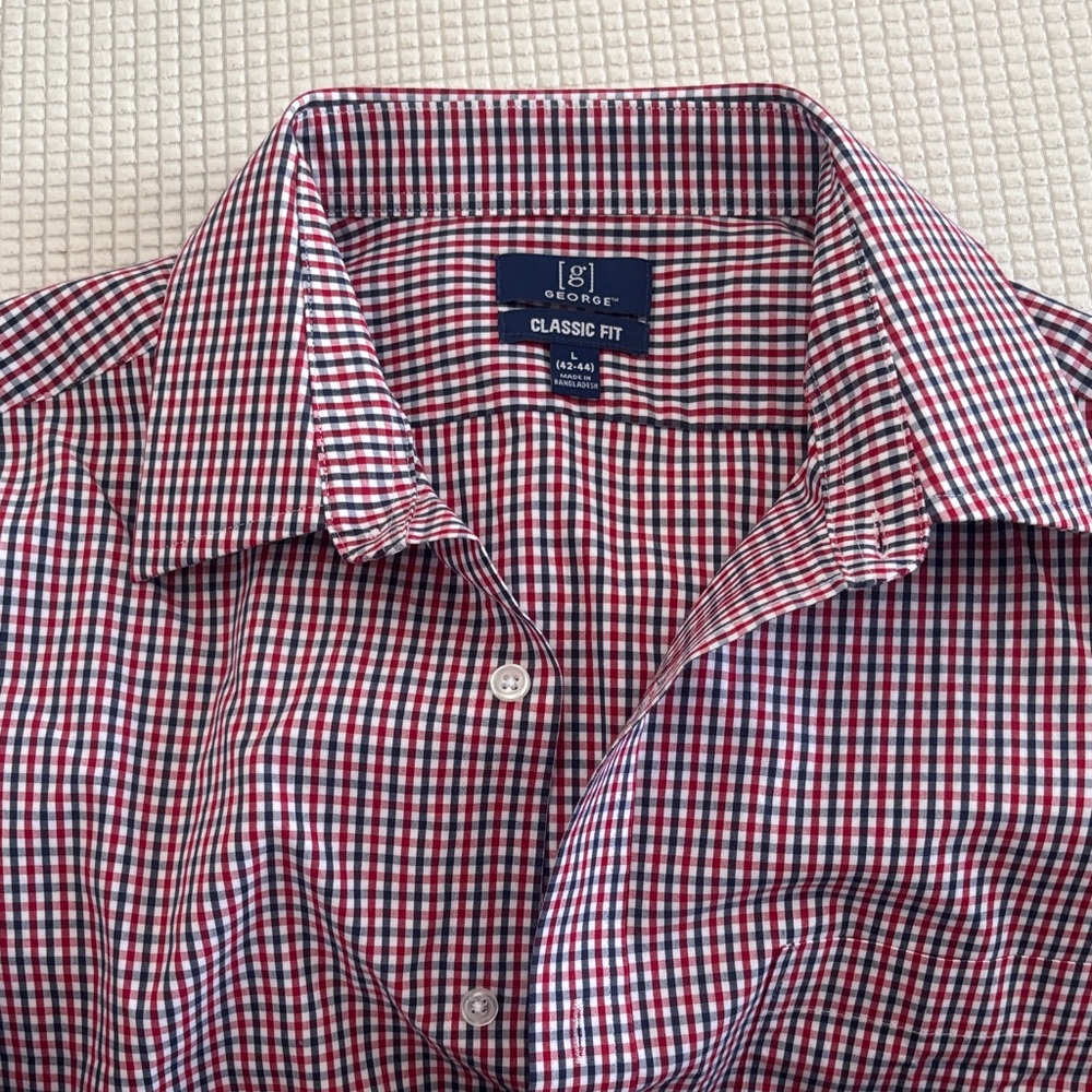 George Men's Classic Fit Checkered Shirt - Red and Blue L 42-44